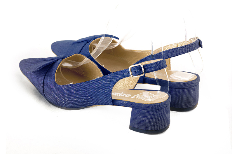 Electric blue women's slingback shoes. Tapered toe. Low flare heels. Rear view - Florence KOOIJMAN